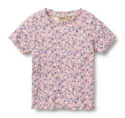 Alicia Rib T-Shirt - Pink Blue Flowers