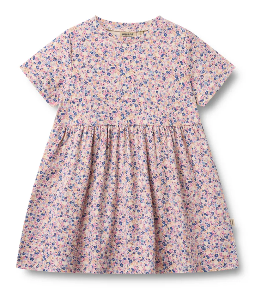 Anna Jersey Klänning - Pink Blue Flowers