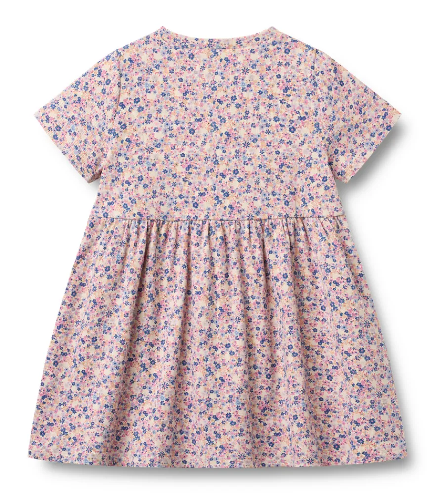 Anna Jersey Klänning - Pink Blue Flowers