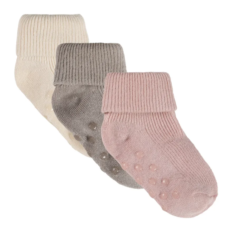 Babyribbsockor med ABS, 3-pack - Rose Smoke