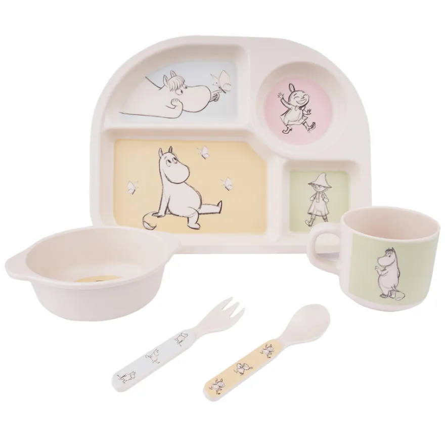 Barbo Toys Moomin - Mealtime Set w. 4 Rooms Plate - 5pcs