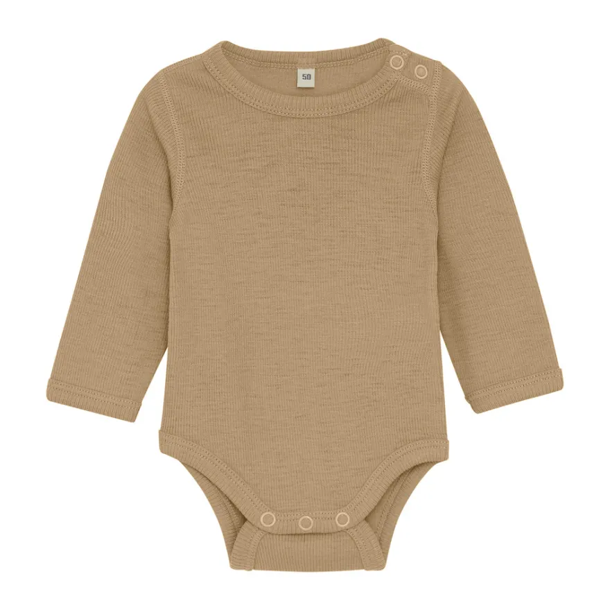 BeKids Långärmad Ullbody - Light Camel Melange