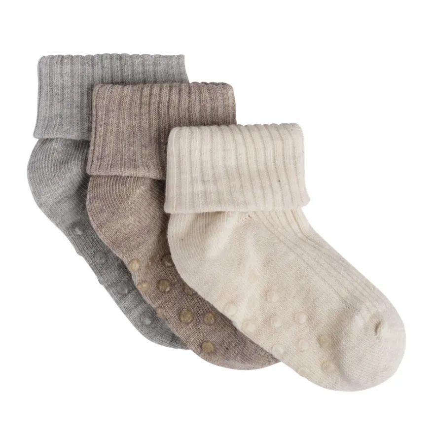 BeKids Rib Strumpor m. ABS 3-Pack - Mocha Meringue