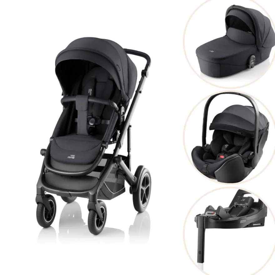 Britax Römer Smile 5Z Style Duovagn inkl. Baby-Safe Pro Babyskydd och Vario Base 5Z – Carbon Black