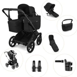 Bugaboo Donkey 6 Barnvagn Inkl. Syskonsits, Organizer, Åkpåse, Mugghållare, Liggdelsadapter & Regnskydd - Heritage Black