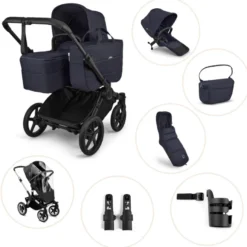Bugaboo Donkey 6 Barnvagn Inkl. Syskonsits, Organizer, Åkpåse, Mugghållare, Liggdelsadapter & Regnskydd - Deep Indigo