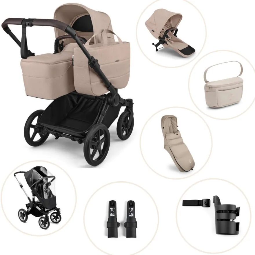 Bugaboo Donkey 6 Barnvagn Inkl. Syskonsits, Organizer, Åkpåse, Mugghållare, Liggdelsadapter & Regnskydd - Desert Taupe Melange