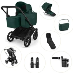 Bugaboo Donkey 6 Barnvagn Inkl. Syskonsits, Organizer, Åkpåse, Mugghållare, Liggdelsadapter & Regnskydd - Fern Green