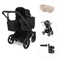 Bugaboo Donkey 6 Barnvagn Med Babynest, Regnskydd Och Mugghållare - Heritage Black/Desert Taupe