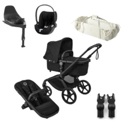 Bugaboo Fox 5 Renew Barnvagn - Black/Heritage Black + Cloud T + Bas T + Adapter + Sleepcarrier Vol 5 Oat Beige