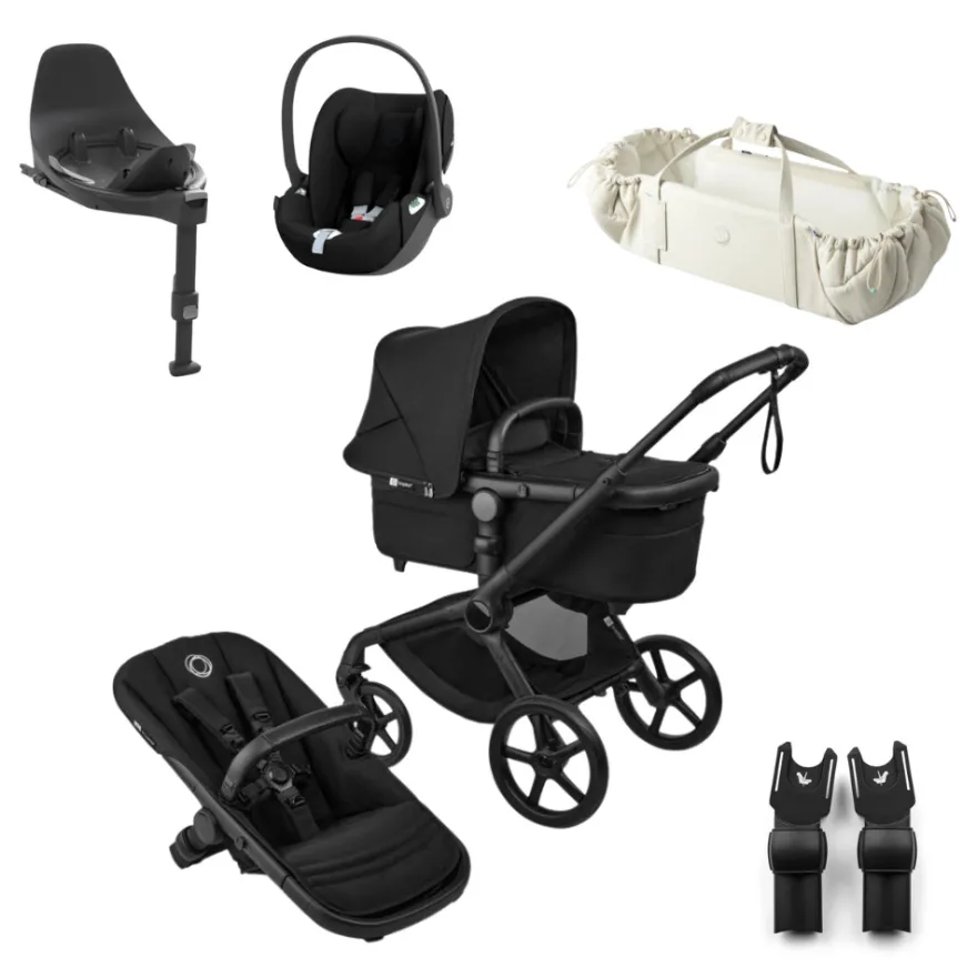 Bugaboo Fox 5 Renew Barnvagn - Black/Heritage Black + Cloud T + Bas T + Adapter + Sleepcarrier Vol 5 Oat Beige