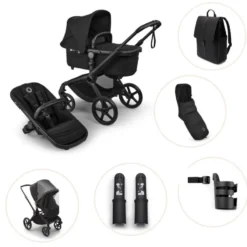 Bugaboo Fox 5 Renew Duovagn Inkl. Skötväska, Åkpåse, Mugghållare, Liggdelsadapter Och Regnskydd – Heritage Black/Black