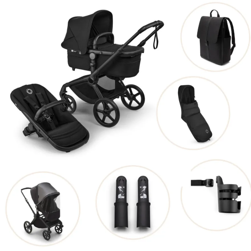 Bugaboo Fox 5 Renew Duovagn Inkl. Skötväska, Åkpåse, Mugghållare, Liggdelsadapter Och Regnskydd – Heritage Black/Black