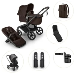 Bugaboo Fox 5 Renew Duovagn Inkl. Skötväska, Åkpåse, Mugghållare, Liggdelsadapter Och Regnskydd – Black/Cocoa Brown