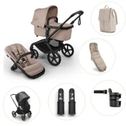 Bugaboo Fox 5 Renew Duovagn Inkl. Skötväska, Åkpåse, Mugghållare, Liggdelsadapter Och Regnskydd – Black/Desert taupe melange