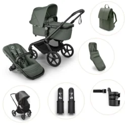 Bugaboo Fox 5 Renew Duovagn Inkl. Skötväska, Åkpåse, Mugghållare, Liggdelsadapter Och Regnskydd – Black/Forest Green