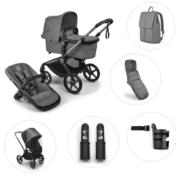 Bugaboo Fox 5 Renew Duovagn Inkl. Skötväska, Åkpåse, Mugghållare, Liggdelsadapter Och Regnskydd – Graphite/Moon Grey