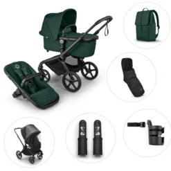 Bugaboo Fox 5 Renew Duovagn Inkl. Skötväska, Åkpåse, Mugghållare, Liggdelsadapter Och Regnskydd – Black/Fern Green