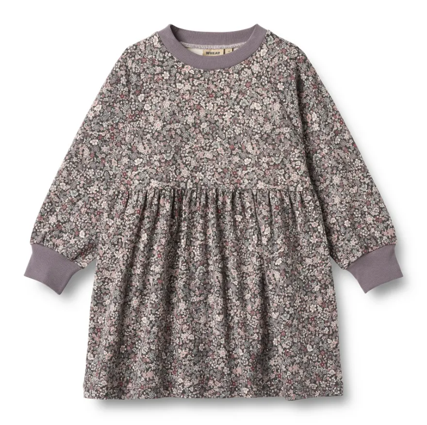 Dorthea Jersey Klänning - Purple stone flowers