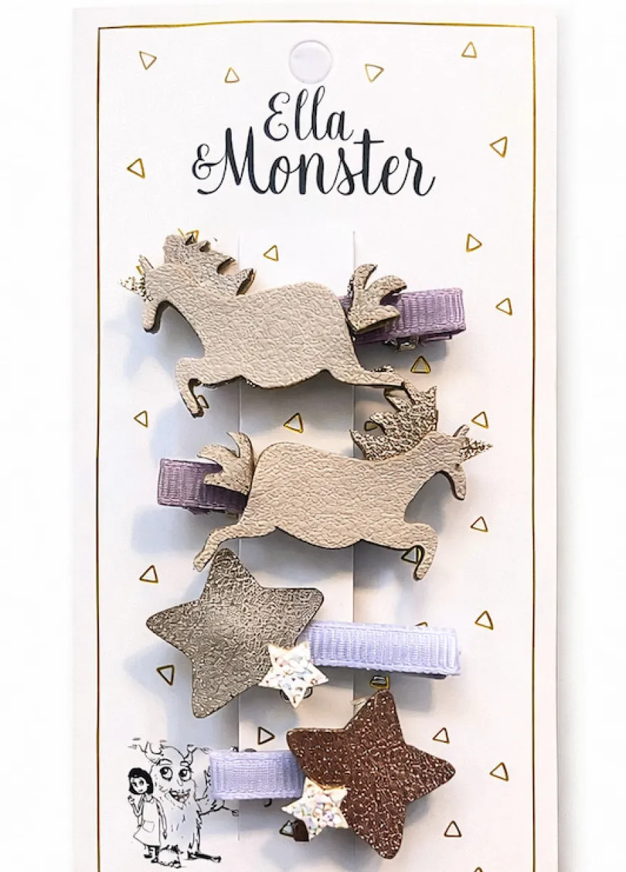Ella & Monster Hårspänne m. Enhörning & Stjärna – Rosa