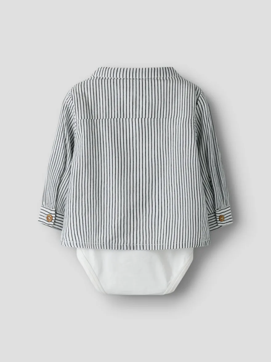 Far Långärmad Skjortbody - Cloud Dancer Navy Blazer