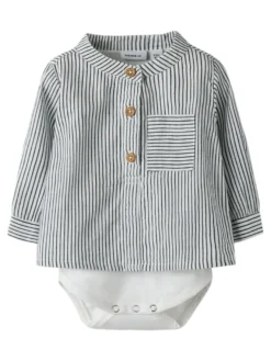 Far Långärmad Skjortbody - Cloud Dancer Navy Blazer