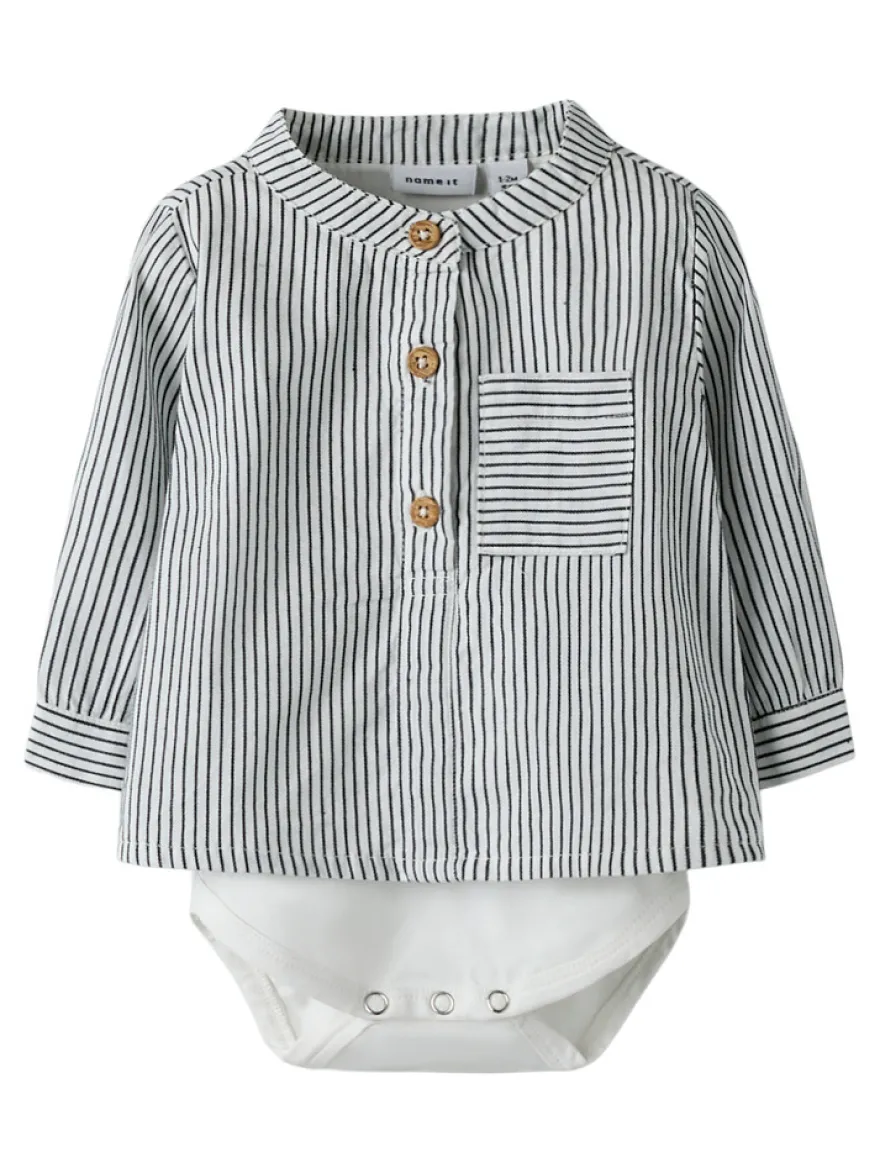 Far Långärmad Skjortbody - Cloud Dancer Navy Blazer