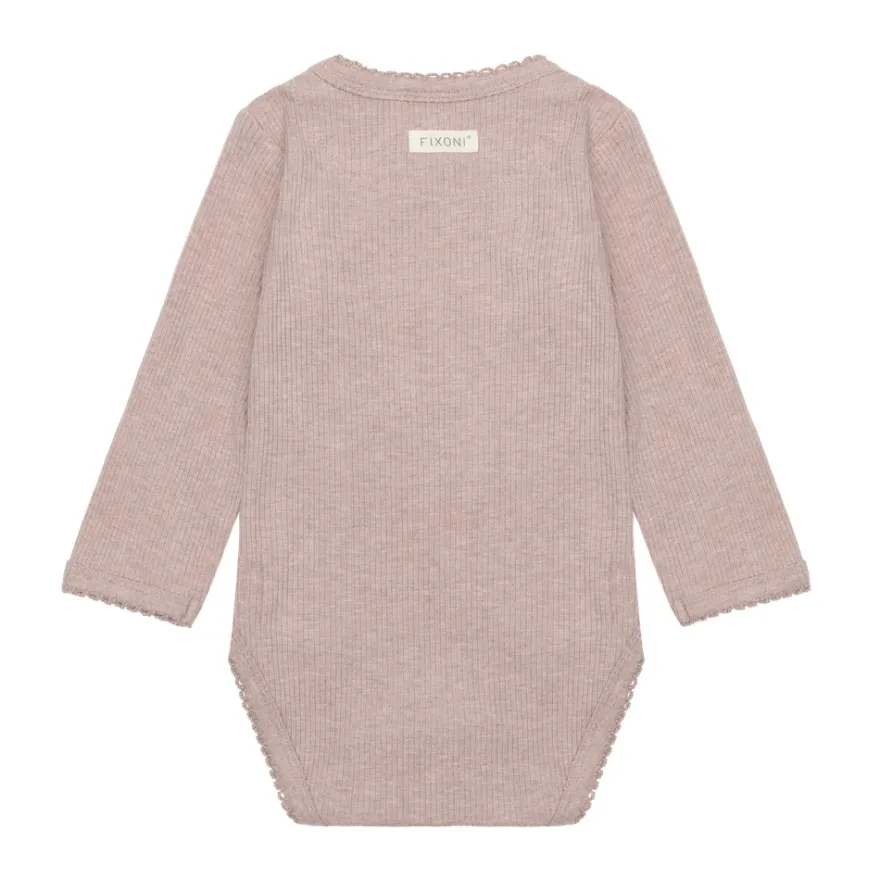 Fixoni Långärmad Wrap Body Rib - Pale Mauve Melange