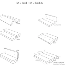 Fällbar madrass – 3 veck, ljusgrå/mörkgrå knapp