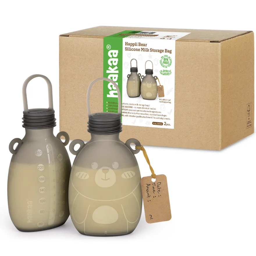 Happii Bear Silikonpåsar tilll Mjölk- 260ml - 2-pack