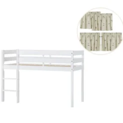 Hoppekids ECO Comfort Halvhög Säng 70x160 cm - Vit/Grönt Gardin