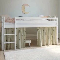 Hoppekids ECO Comfort Halvhög Säng 70x160 cm - Vit/Grönt Gardin