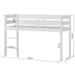 Hoppekids ECO Comfort Halvhög Säng 70x160 cm - Vit/Röd Gardin