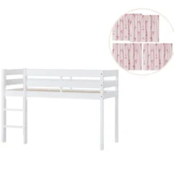 Hoppekids ECO Comfort Halvhög Säng 70x160 cm - Vit/Röd Gardin