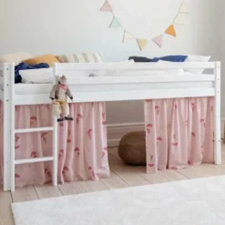 Hoppekids ECO Comfort Halvhög Säng 70x160 cm - Vit/Röd Gardin