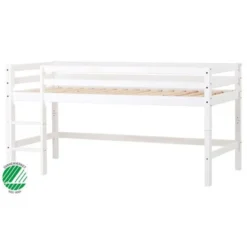 Hoppekids ECO Dream Halvhög Säng (delbar) 90x200 - Vit/Grön Gardin