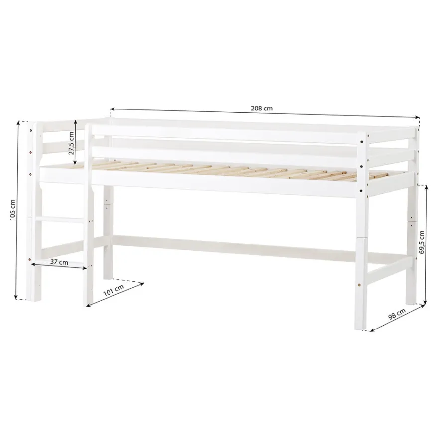 Hoppekids ECO Dream Halvhög Säng (delbar) 90x200 - Vit/Grön Gardin