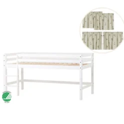 Hoppekids ECO Dream Halvhög Säng (delbar) 90x200 - Vit/Grön Gardin