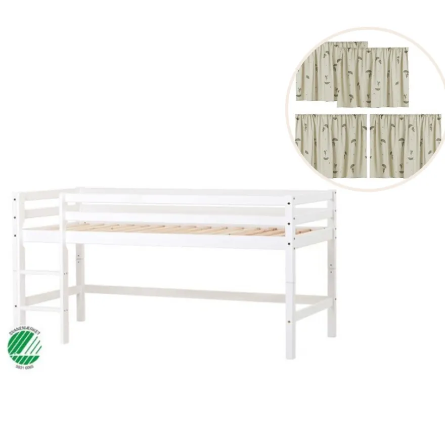 Hoppekids ECO Dream Halvhög Säng (delbar) 90x200 - Vit/Grön Gardin