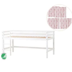 Hoppekids ECO Dream Halvhög Säng (delbar) 90x200 - Vit/Röd Gardin