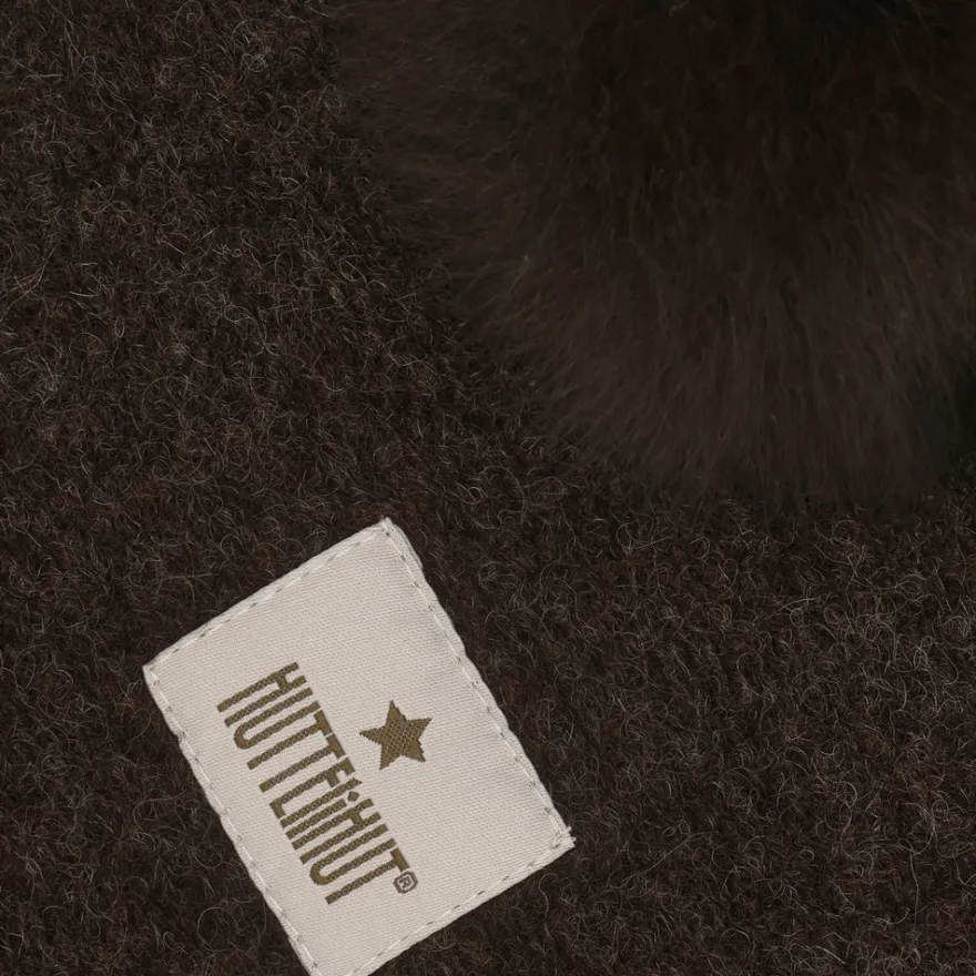 Huttelihut Balaclava m. Alpaca Pompoms - Dark Brown Melange