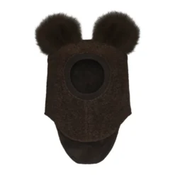 Huttelihut Balaclava m. Alpaca Pompoms - Dark Brown Melange