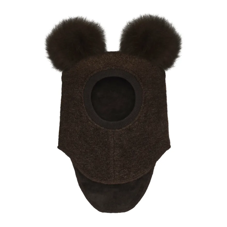 Huttelihut Balaclava m. Alpaca Pompoms - Dark Brown Melange