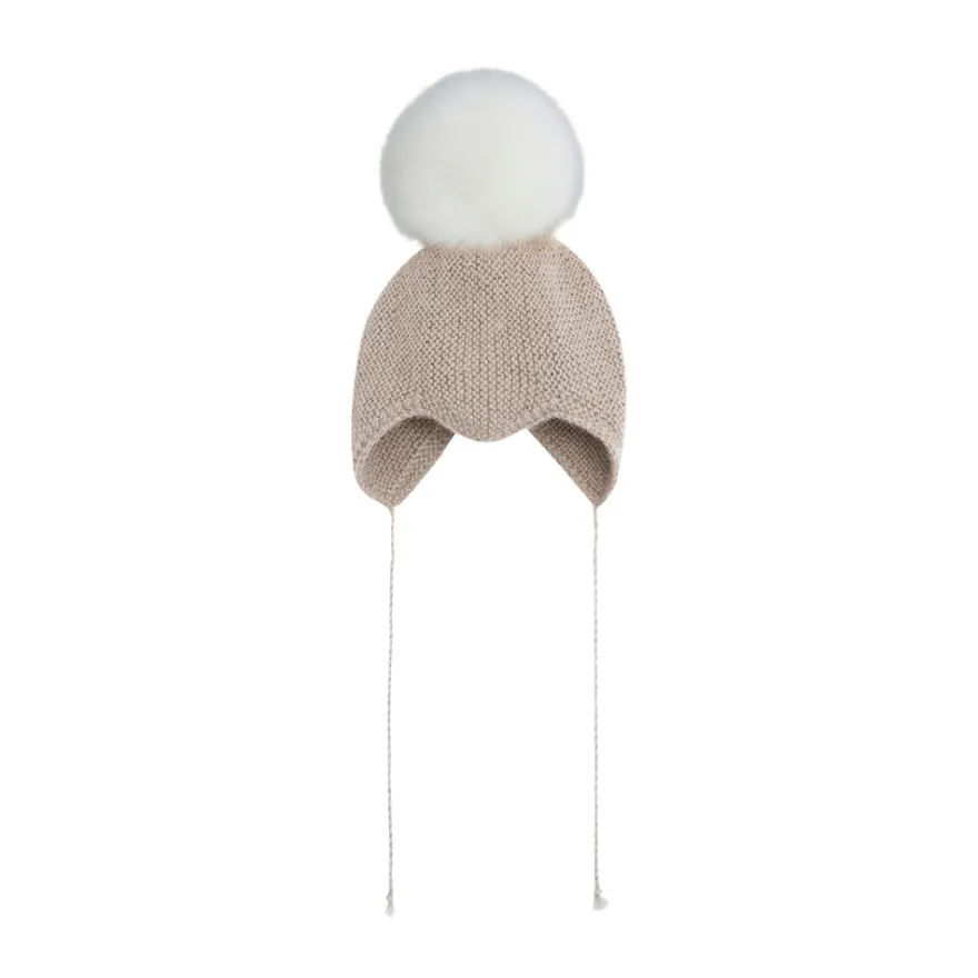 Huttelihut Ullstickad Alpaca Mössa m. Pompom - Off-white