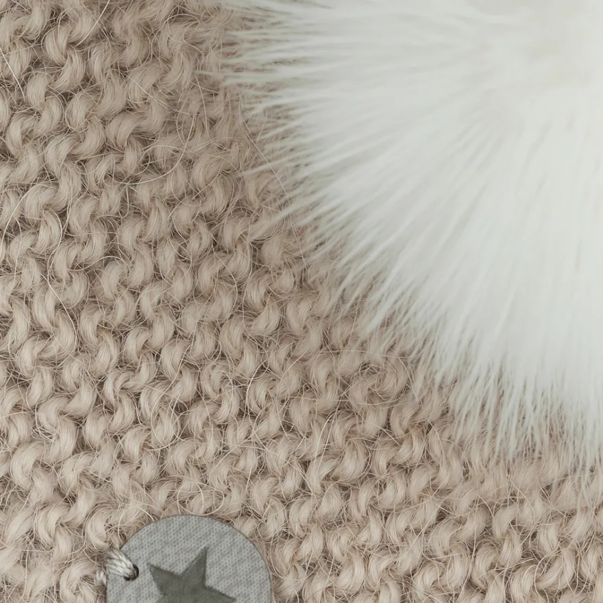 Huttelihut Ullstickad Alpaca Mössa m. Pompom - Off-white