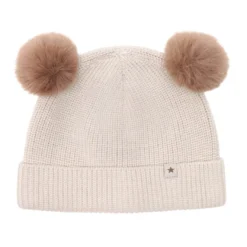 Huttelihut Ullstickad Mössa m. Pompom - Sand Melange