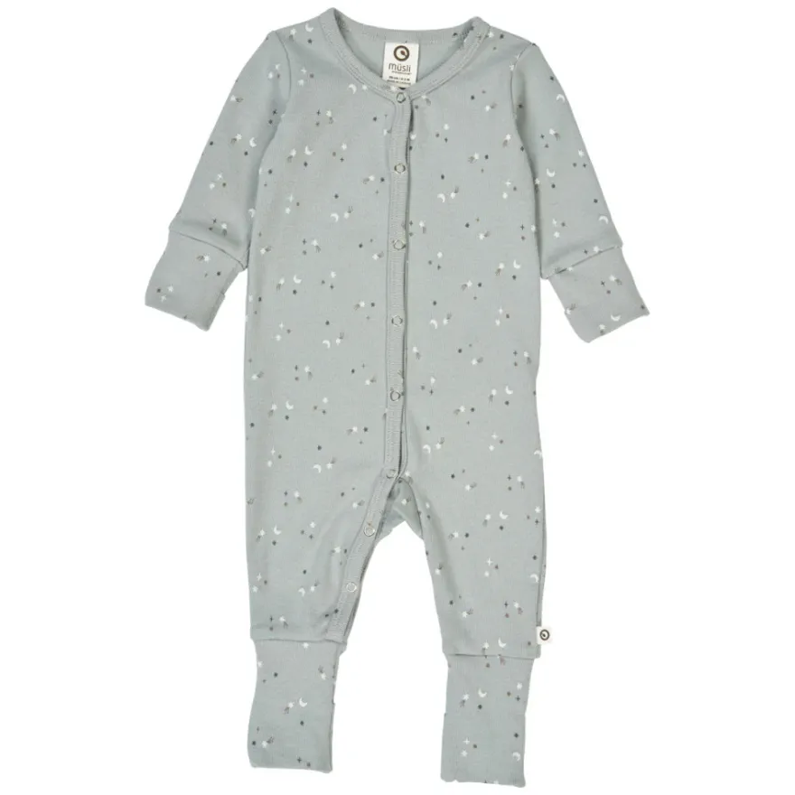 Jumpsuit med Fot Stars Rib - Jasmine Blue/ Walnut/ Stormy Blue