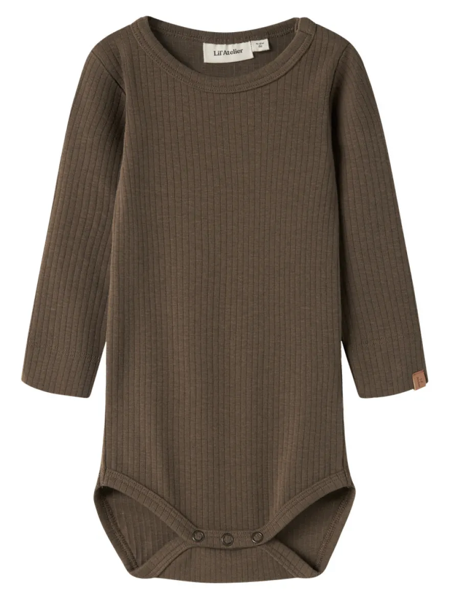 Lil' Atelier Gabo Bib Långärmad Slim Body - Teak