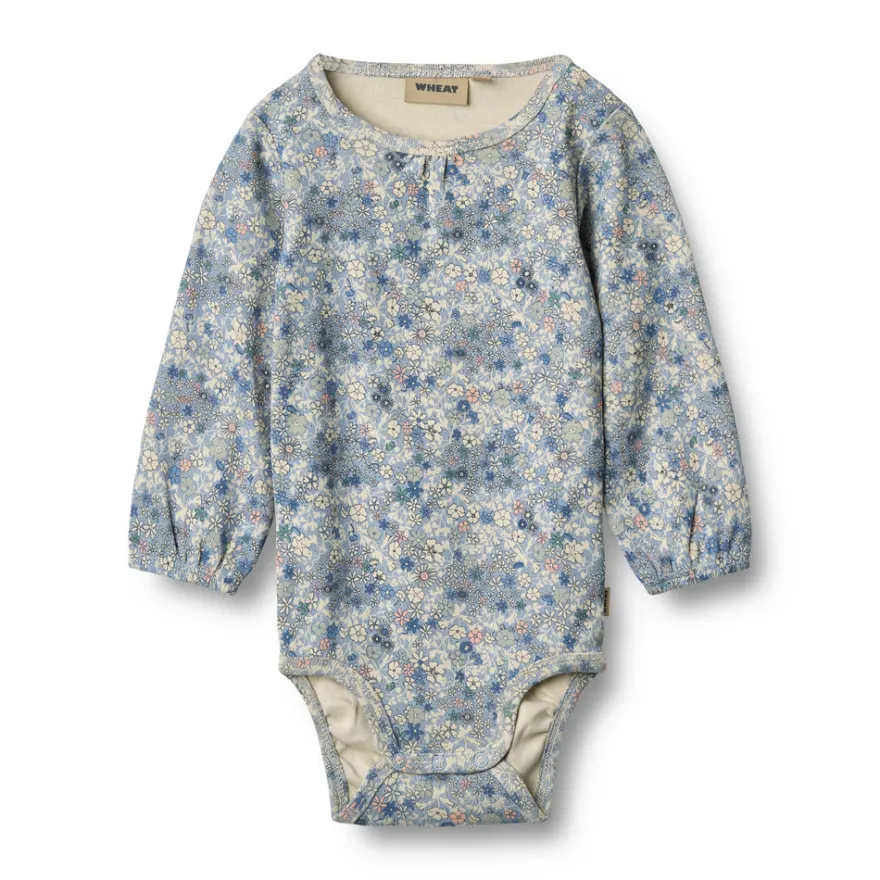 Långärmad Body Elmine - Blue Summer Flowers