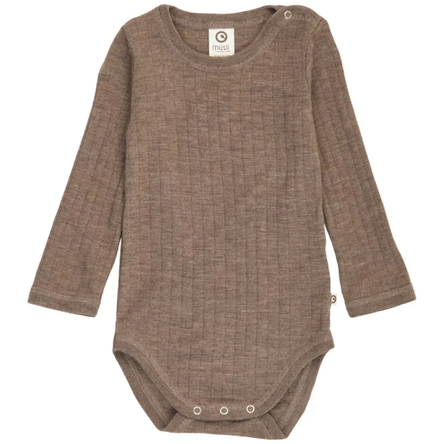 Långärmad Body Woolly Merinoull - Walnut Melange